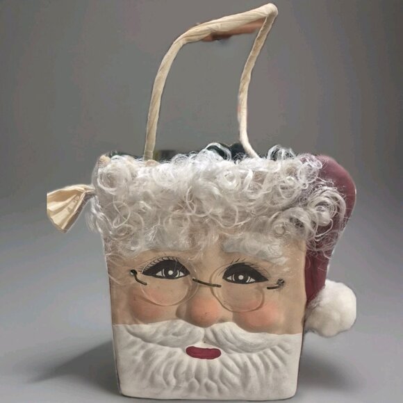 Pottery Art Ceramic Santa Claus Hand Painted Gift Bag Christmas Decor - Picture 1 of 6